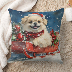 Coussin Pékinois en traîneau Laissez tomber la neige Noël