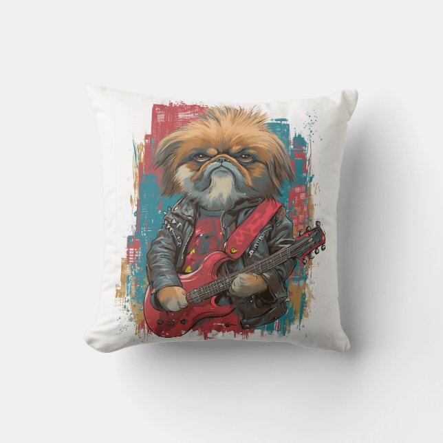 Coussin Pékinois Punk Rock ï¿½ Chien Rebelle (Recto)