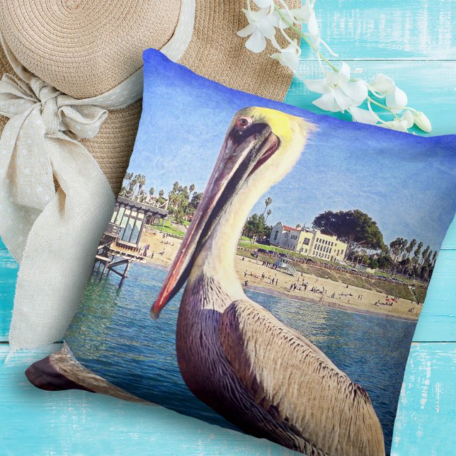 Coussin Pelican Bird Ocean Beach Pier Photo Modern Bold (Créateur téléchargé)