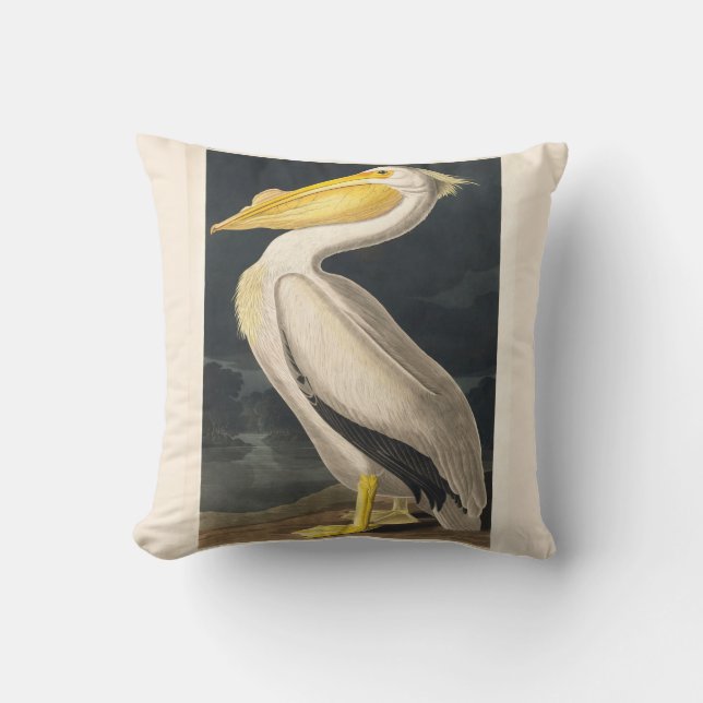 Coussin Pélican blanc d'Amérique audubon abattu (Recto)