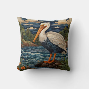 Coussin Pélican de mer blanc vintage