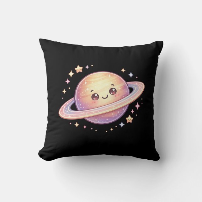 Coussin Peluche Kawaii Planète Saturne Espace (Recto)