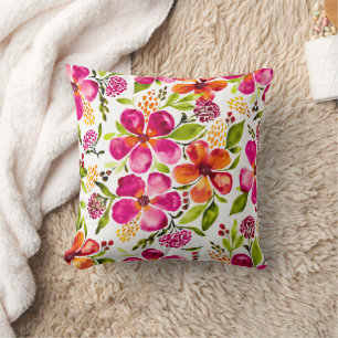 Coussin Pénélope Aquarelle Splatter & Fleurs Réversible
