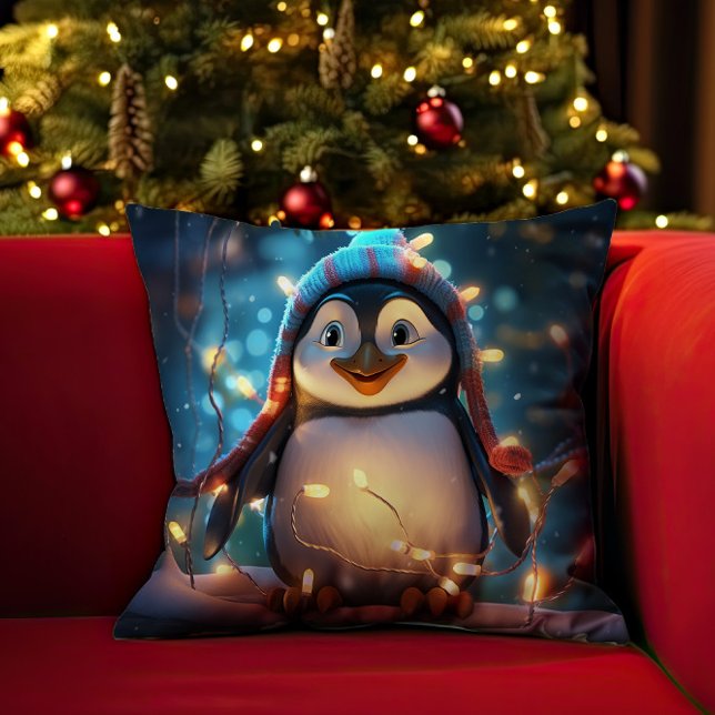 Coussin Penguin Dans L'Esprit De Noël (Penguin In The Spirit Of Christmas Throw Pillow)
