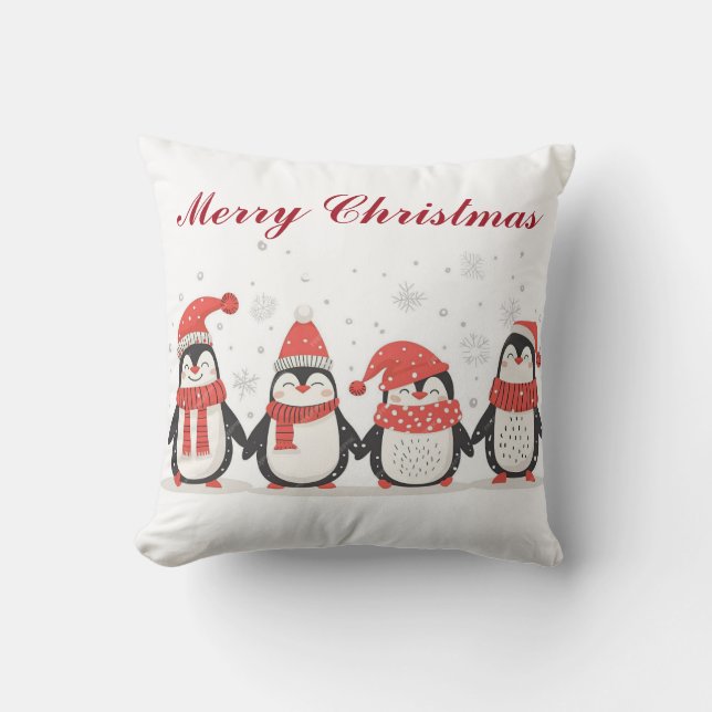Coussin Penguin de Noël | Décor Festif (Recto)