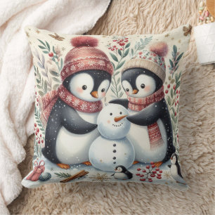 Coussin Penguins Construisant Un Snowman