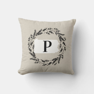 Coussin Pennsylvanie Rustic Wreath Monogram Jeu d'oreiller