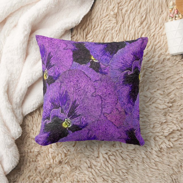 Coussin Pensées violettes, peinture abstraite, art floral  (Couverture)