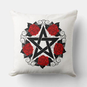 Coussin Pentagramme aux roses rouges