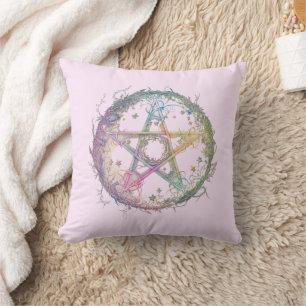 Coussin Pentagramme Pastel Païen Wiccan Sorcellerie Hallow