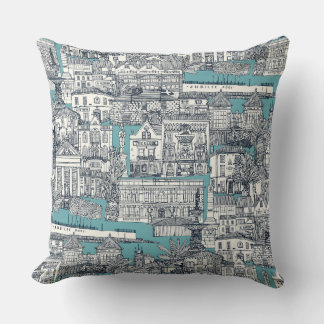 Coussin Penzance toile indigo turquoise