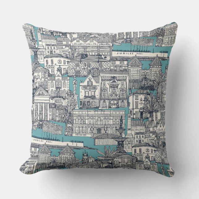 Coussin Penzance toile indigo turquoise (Recto)