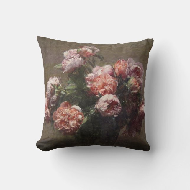 Coussin Peonies de Henri Fantin-Latour Throw Pillow (Recto)