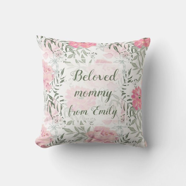 Coussin Peonies rose rose fleurs personnalisées (Recto)