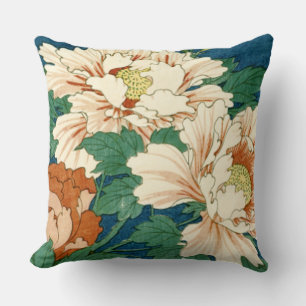 Coussin Peonies vintages sur Bleu