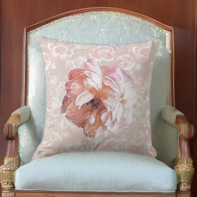 Coussin Peony sur Faux Peachy Dentelle rose (Créateur téléchargé)