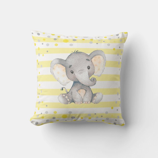 Coussin Pépinière de Baby shower éléphant jaune blanc (Recto)