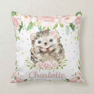 Coussin Pépinière de filles Hedgehog, florale rose rousse
