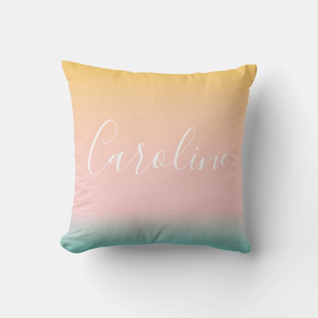 Coussin Pépinière de nom personnalisé dégradé pastel d'été (Recto)
