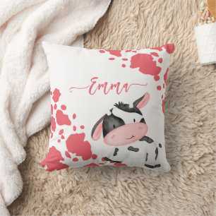 Coussin Pépinière de vache rose motif nom personnalisé