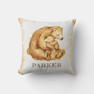 Coussin Pépinière d'ours personnalisée aquarelle