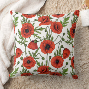 Coussin Pépites, rouge et vert sur blanc