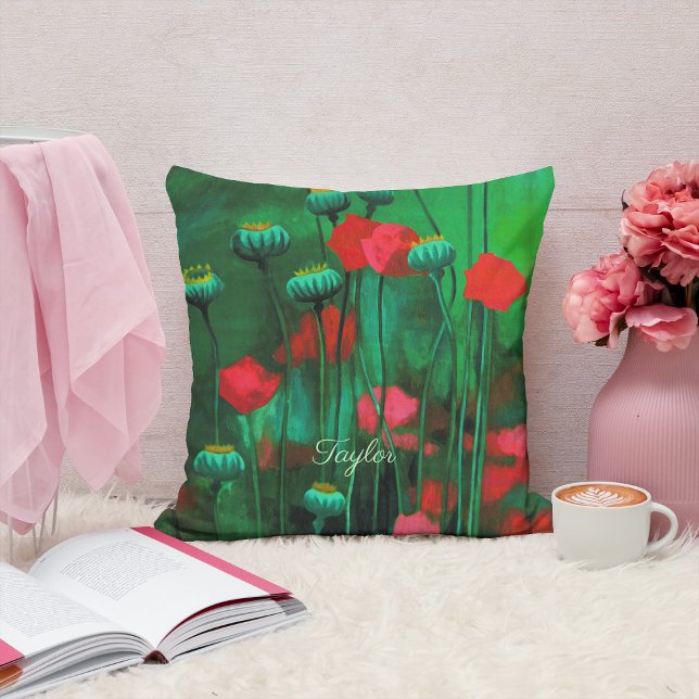 Coussin Pépites rouges et vertes, fleurs Modèles d'art flo (Créateur téléchargé)