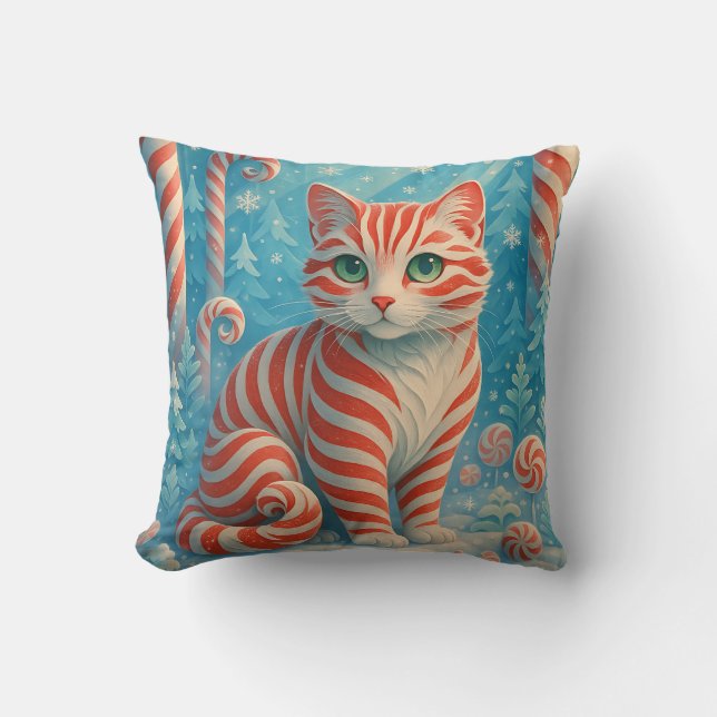 Coussin Peppermint Kitten - Candy Cane Forest Pillow (Recto)