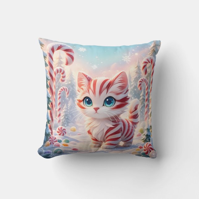 Coussin Peppermint Kitten - Candy Cane Forest Pillow (Recto)