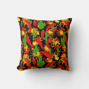Coussin Peppers chili, Cactus et Flames