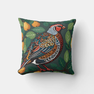 Coussin Perdrix Dans Un Arbre À Poires Découpe Style 2