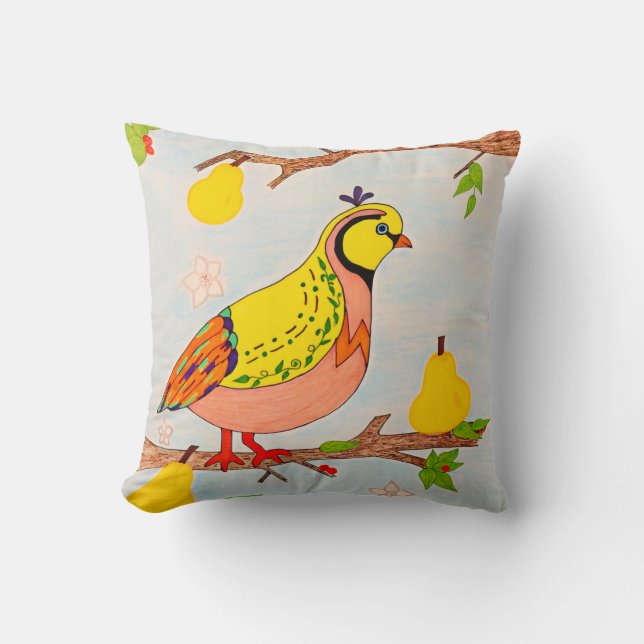 Coussin Perdrix dans un arbre fruitier (Recto)