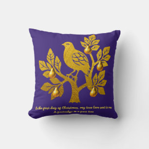 Coussin Perdrix Dans Un Arbre Fruitier Noël Or Violet