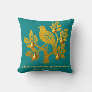Coussin Perdrix dans un arbre poirier bleu sarcelle Joyeux