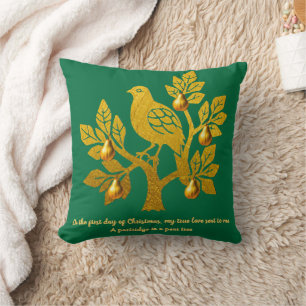 Coussin Perdrix dans un arbre poirier Émeraude Vert Noël
