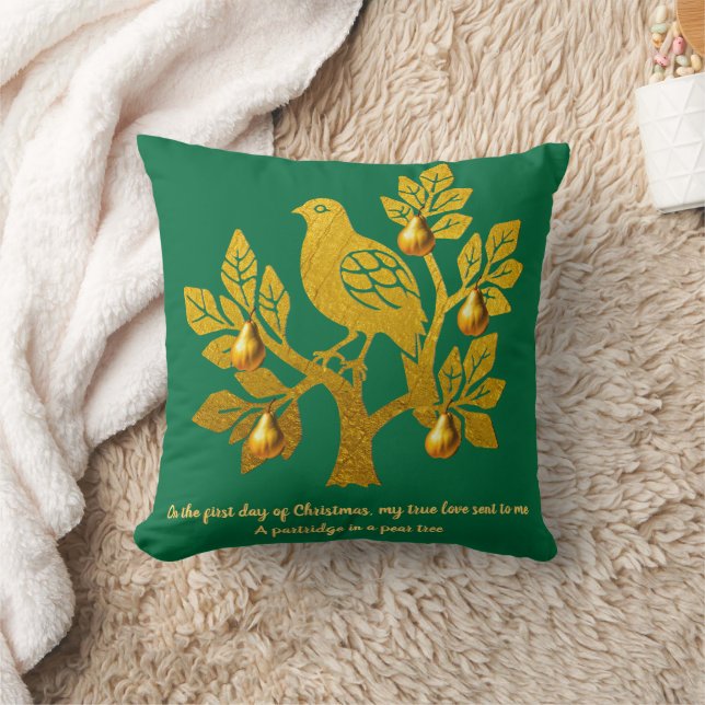 Coussin Perdrix dans un arbre poirier Émeraude Vert Noël (Couverture)