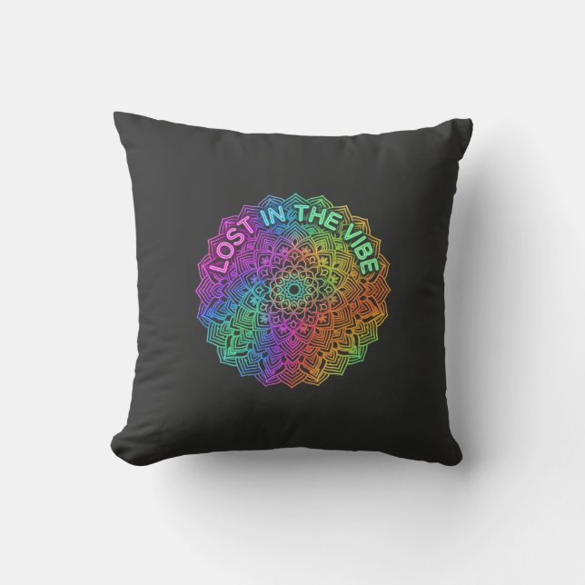 Coussin Perdu dans la Mandala Graphique Néon Arc-en-Ciel V (Recto)