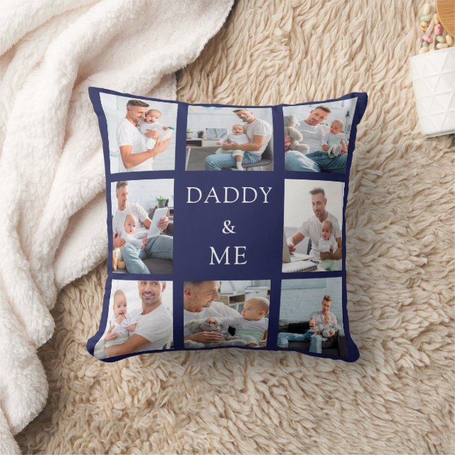 Coussin Père bébé photo collage marine bleu (Couverture)
