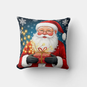 Coussin Père Noël à côté de l'arbre de Noël et des cadeaux