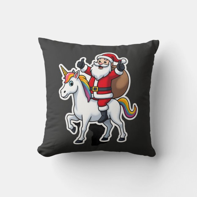 Coussin Père Noël à Noël Cheval Licorne - Filles de Noël  (Recto)