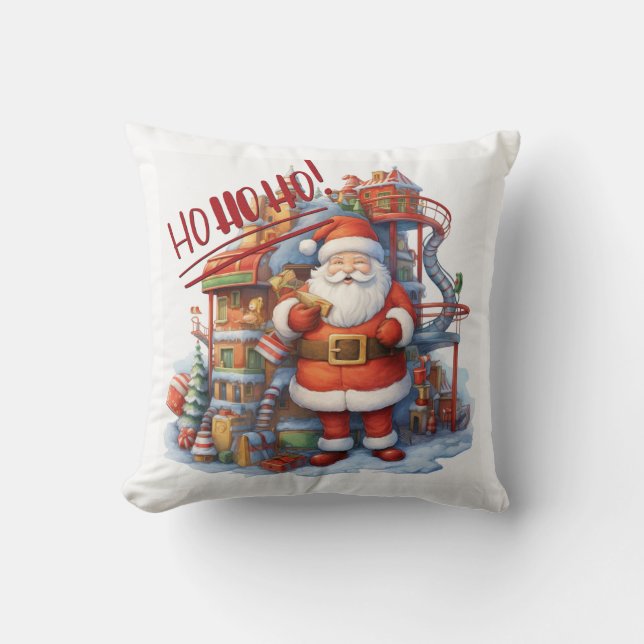 Coussin Père Noël à sa fabrique de jouets (Recto)