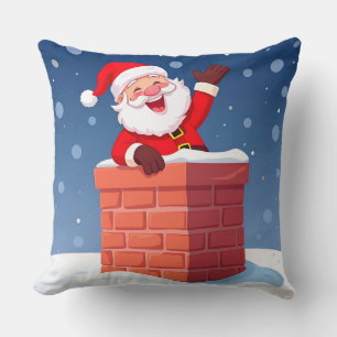 Coussin Père Noël agitant joyeusement dans la cheminée