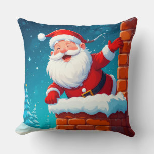 Coussin Père Noël agitant joyeusement dans la cheminée