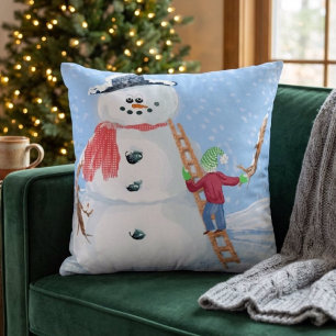 Coussin Père Noël Aide à Construire un Bonhomme de Neige R