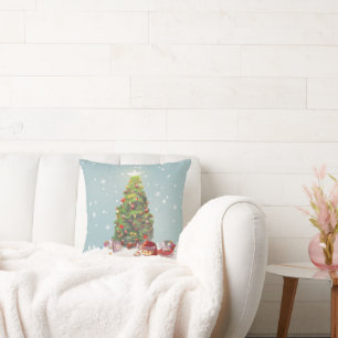 Coussin Père Noël avec arbre de Noël