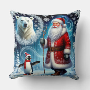 Coussin Père Noël avec ours polaire et manchot