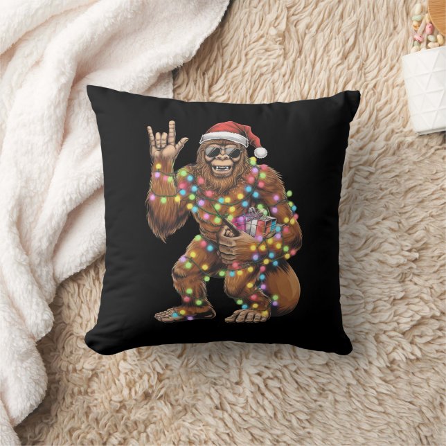 Coussin Père Noël Bigfoot lumières de Noël Rock amusant (Couverture)