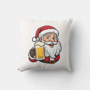 Coussin Père Noël buvant de la bière Graphique de Noël