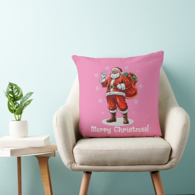 Coussin Père Noël classique apportant des cadeaux de Noël (Chaise)