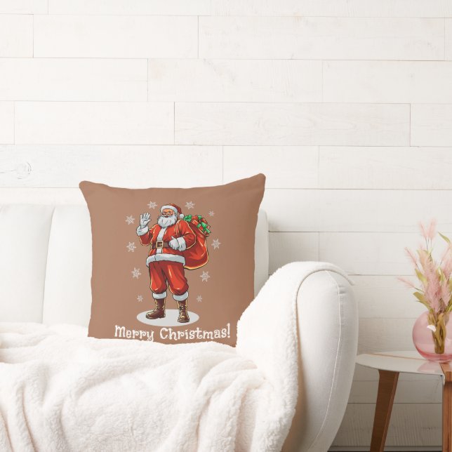 Coussin Père Noël classique apportant des cadeaux de Noël (Canapé)